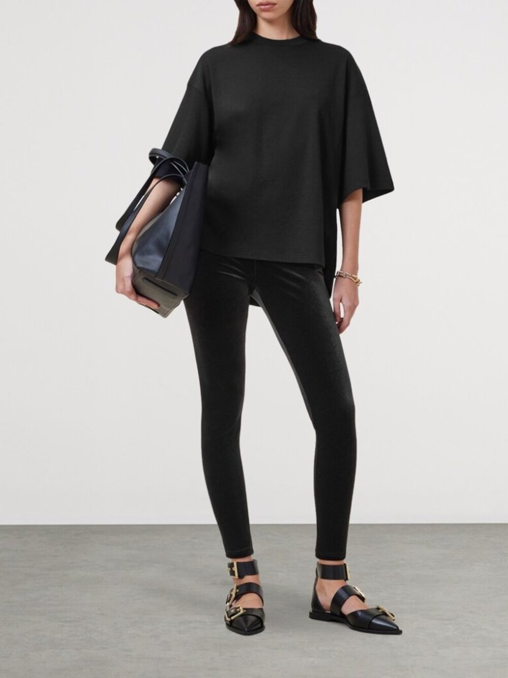 ALLSAINTS Cora Black Velvet High Rise Leggings, Size 6